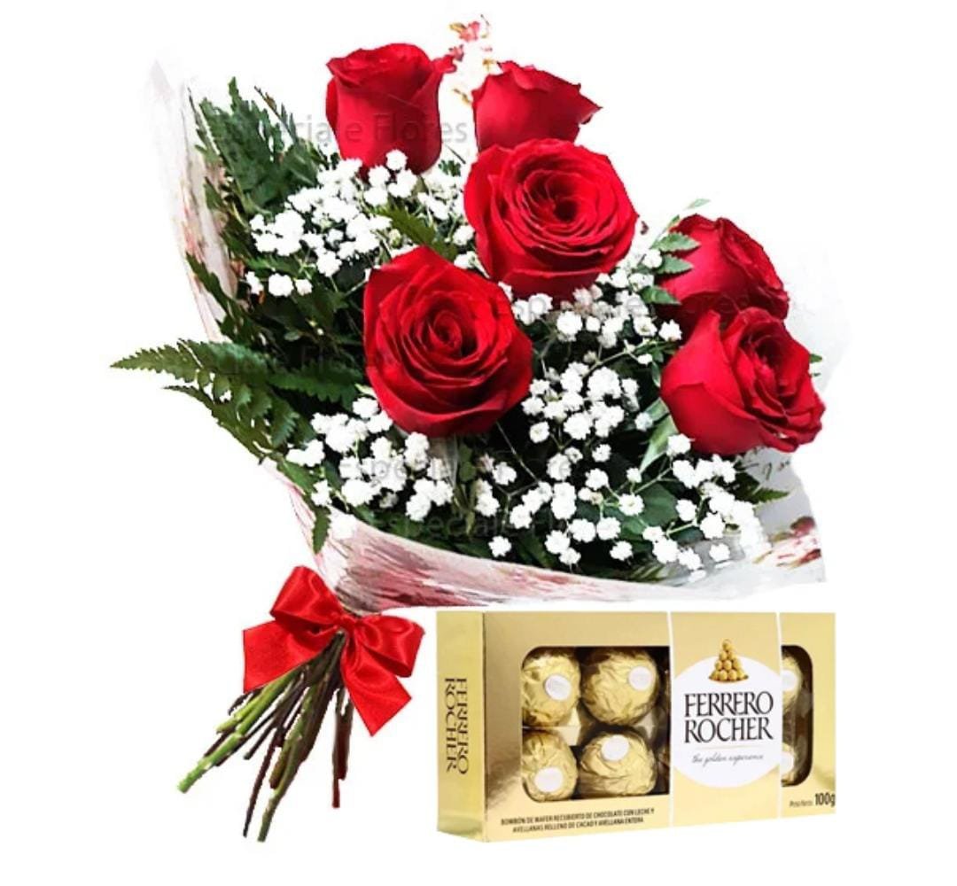 Bouquet Com 6 Rosas Mais Chocolate