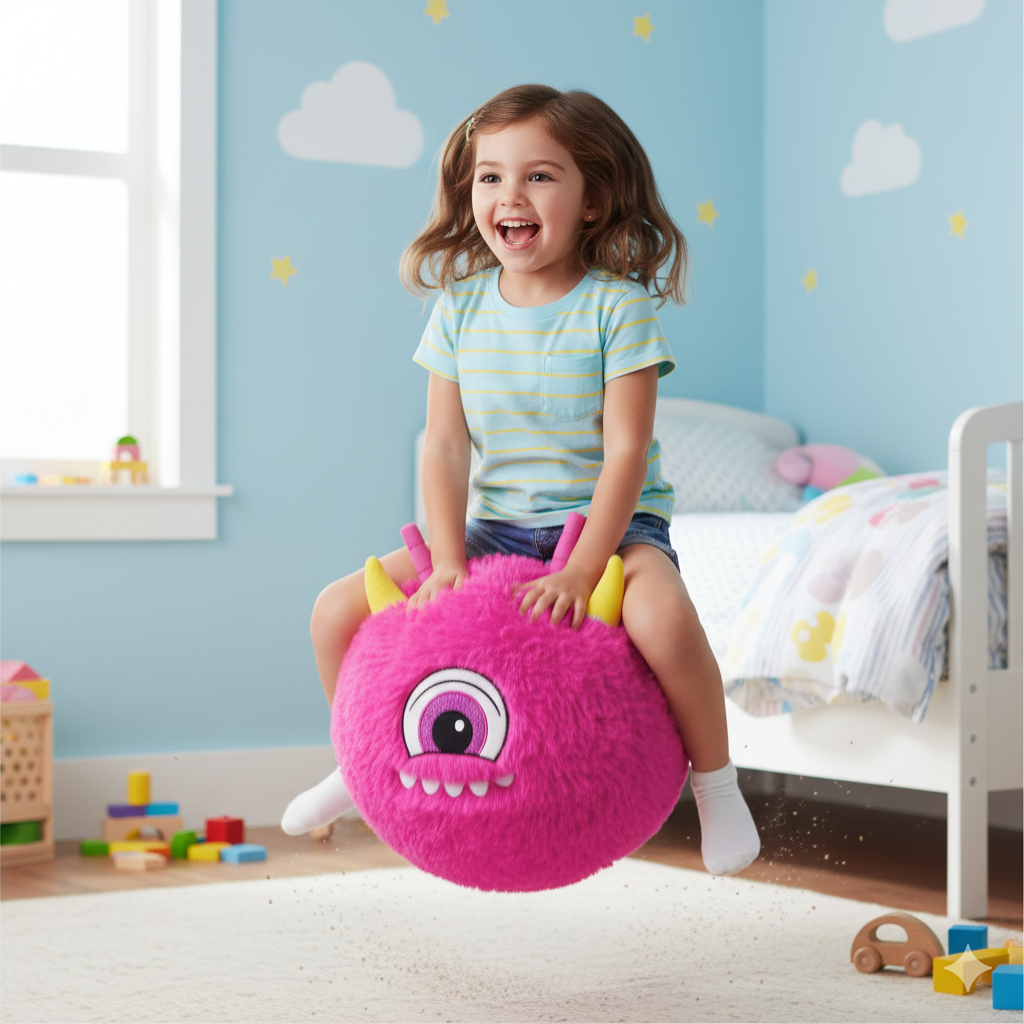 Bola Saltitante de Pelúcia Azul com Bomba Jumpper Monstrinho Divertido Infantil 45 cm