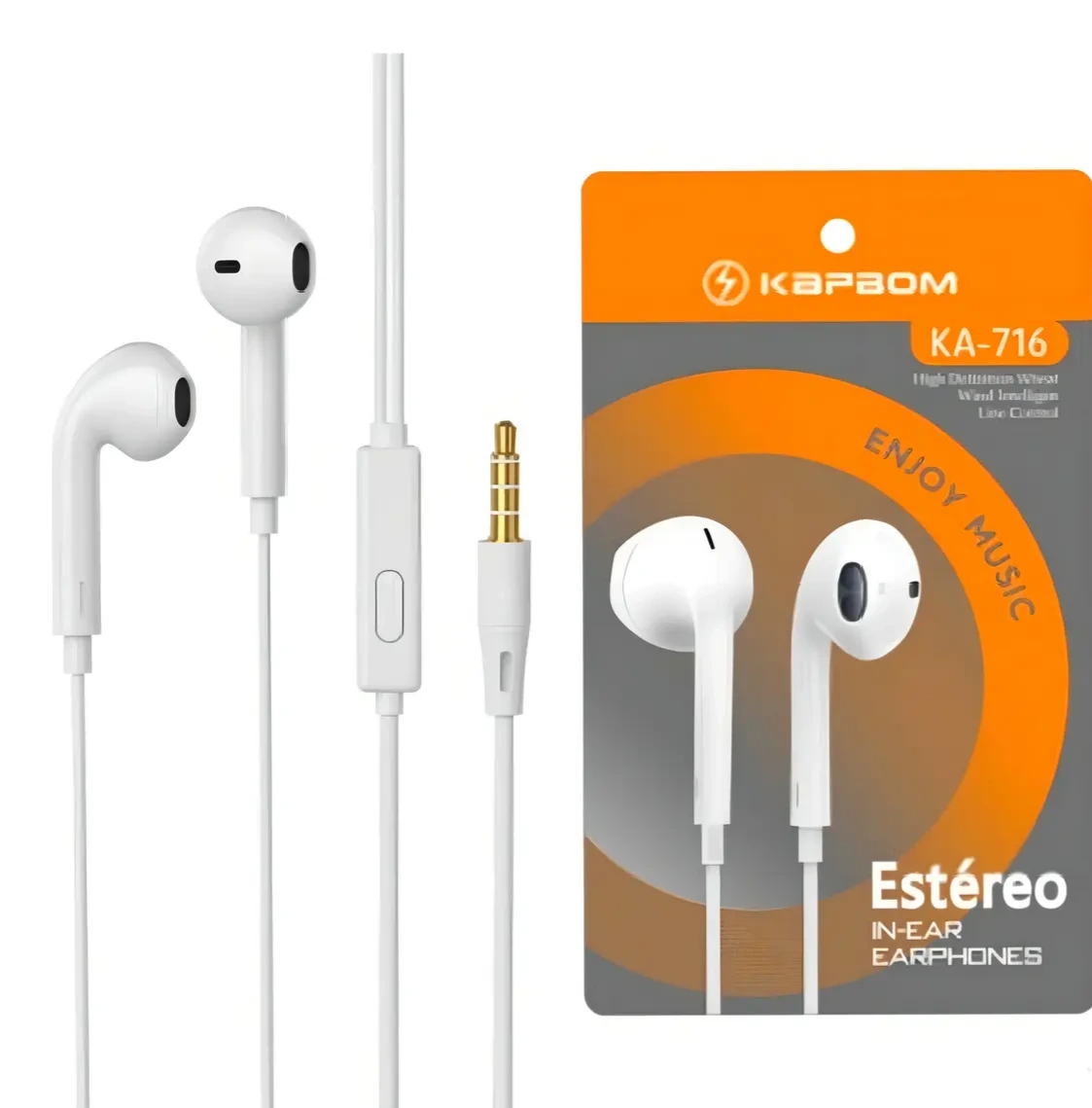 Fone de Ouvido In-ear Kapbom KA-716 com Microfone Branco 1.2m