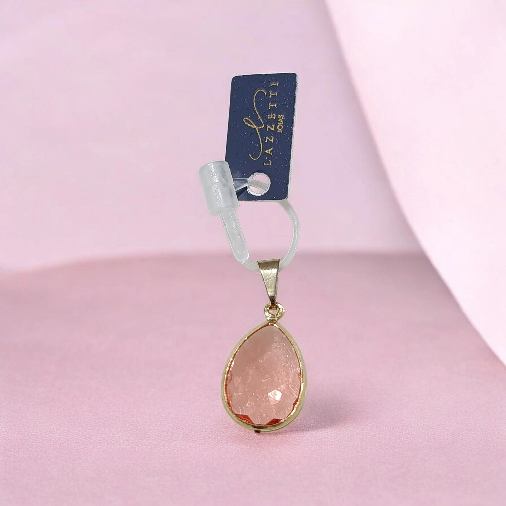 Pingente Gota Rosa Quartzo