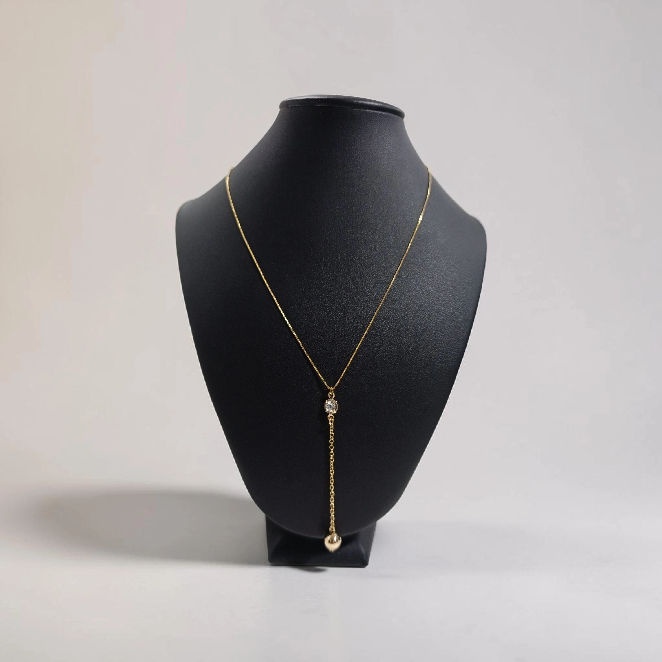 Colar Y Dourado com Zircônia