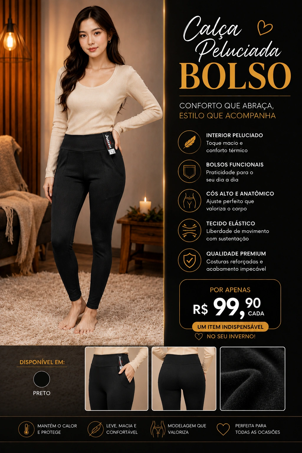 Calça Bolso Peluciada