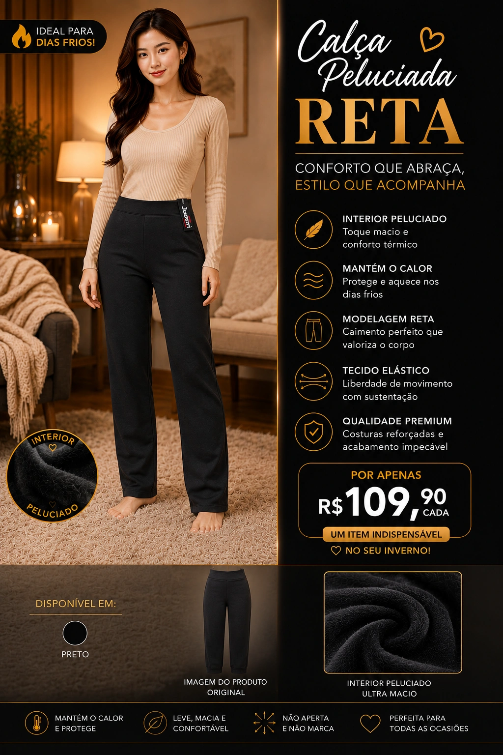 Calça Peluciada Reta