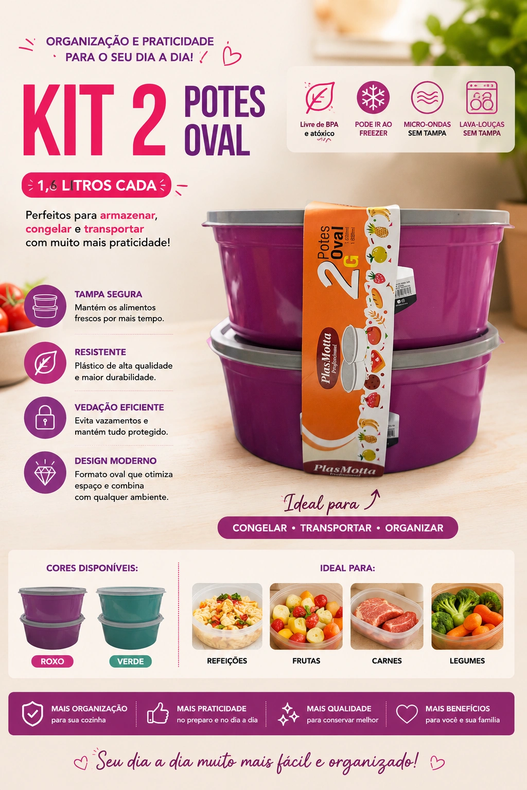 Kit 2 Potes Oval Plasmotta
