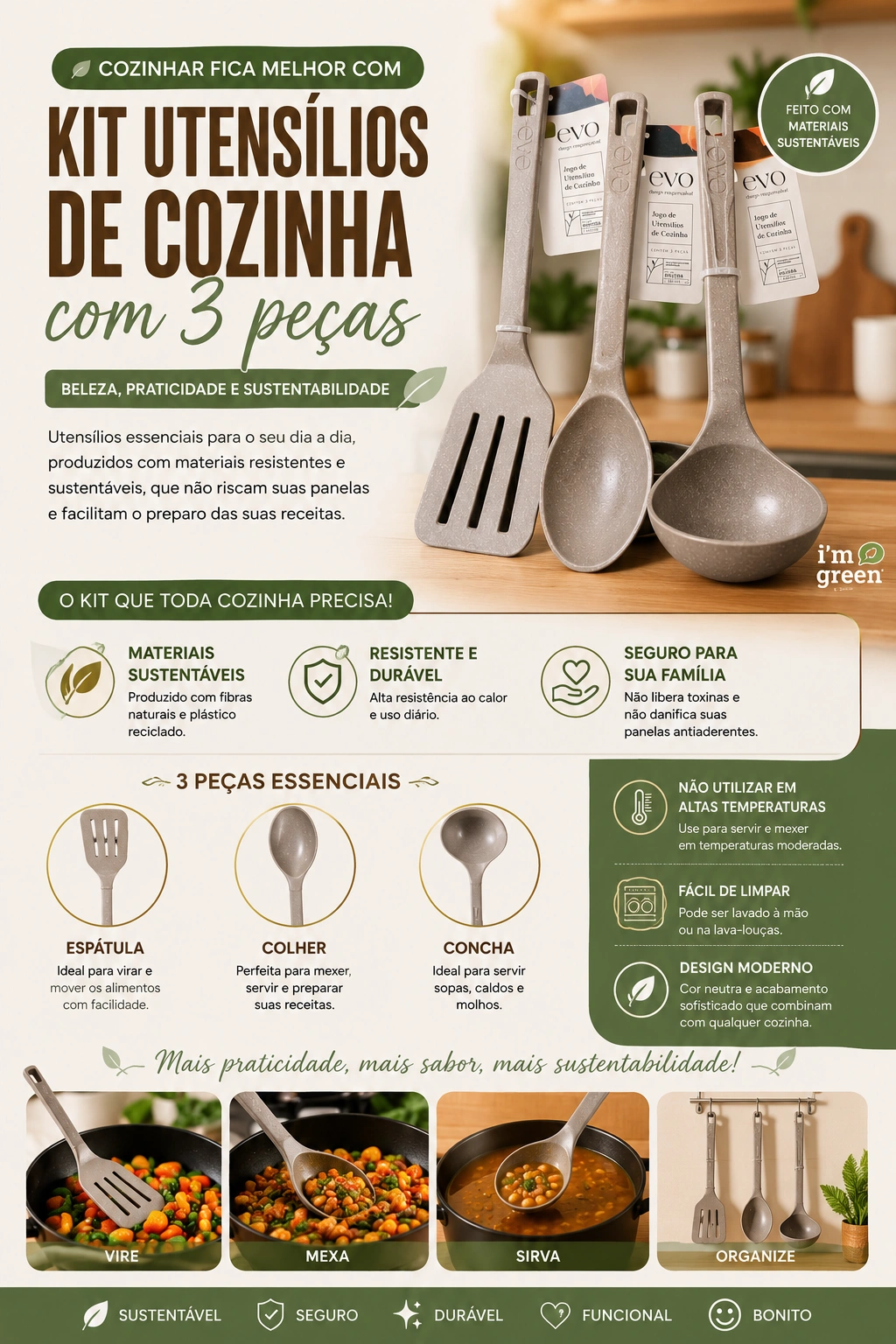 Kit Utensílios de Cozinha com 3 peças