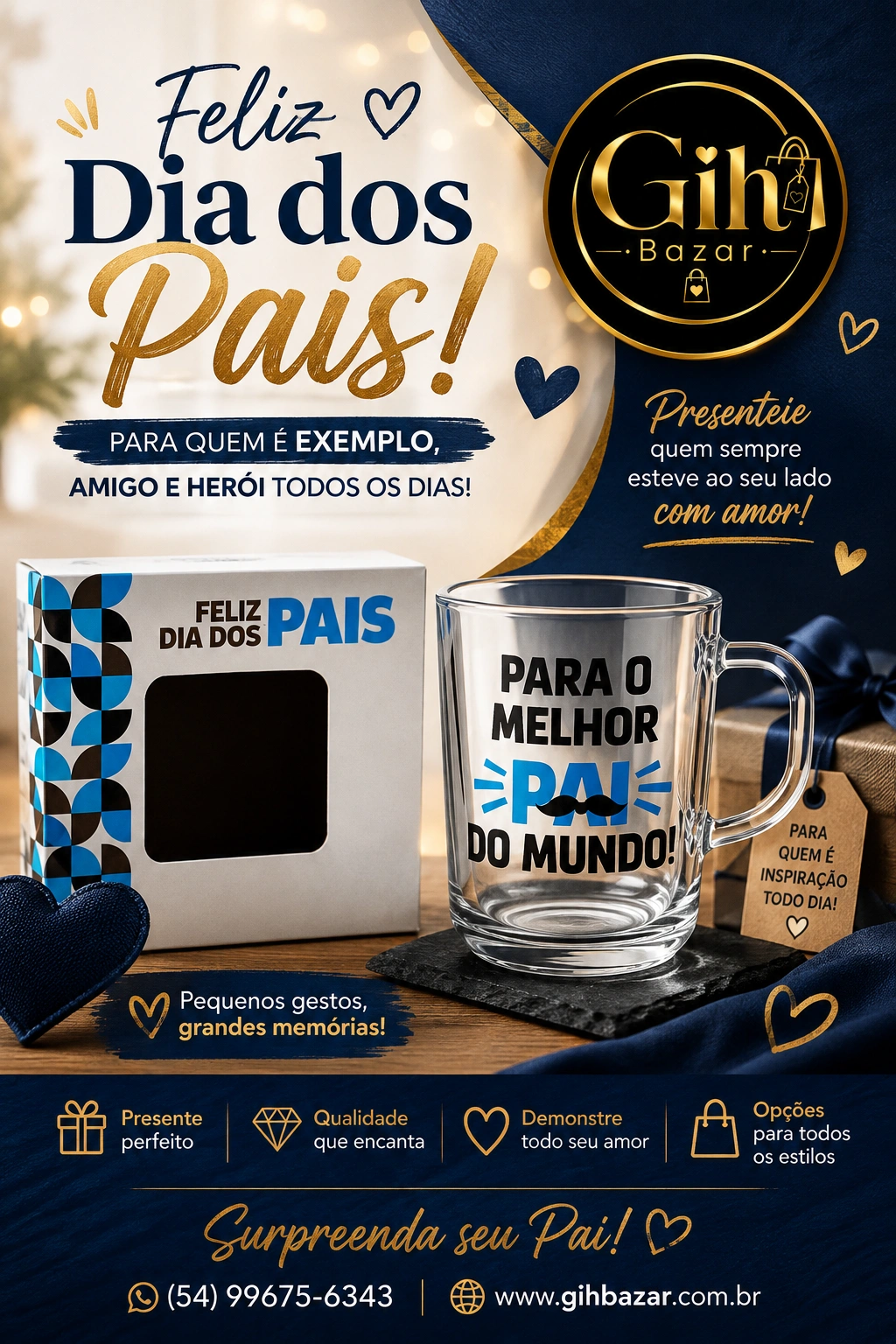 Caneca de Vidro Personalizado Dia dos Pais