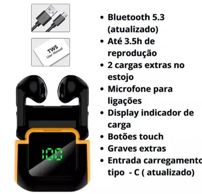 3.3 (8) Fone De Ouvido Bluetooth 5.3 Pro 90 Com Display Lcd Lehmox - LEF-PRO90