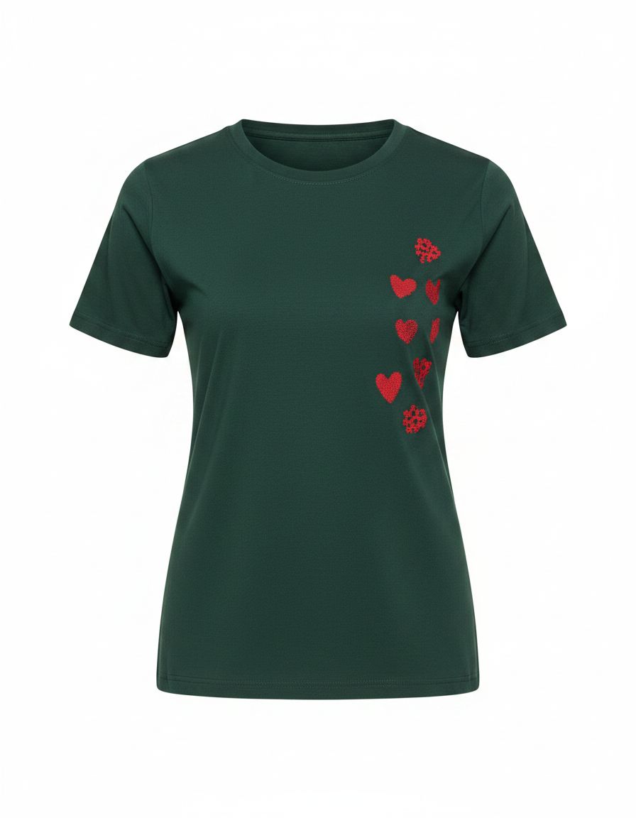 camiseta feminina - verde escuro (verde floresta) com estampa em