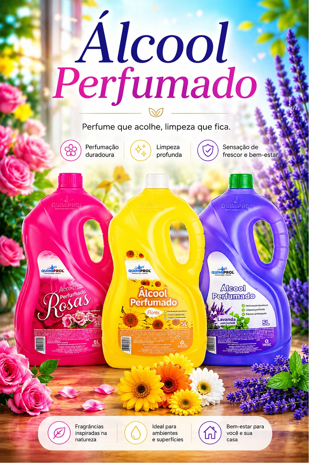 Álcool Perfumado – Rosas, Flores e Lavanda com Hortelã 5L Quimiprol