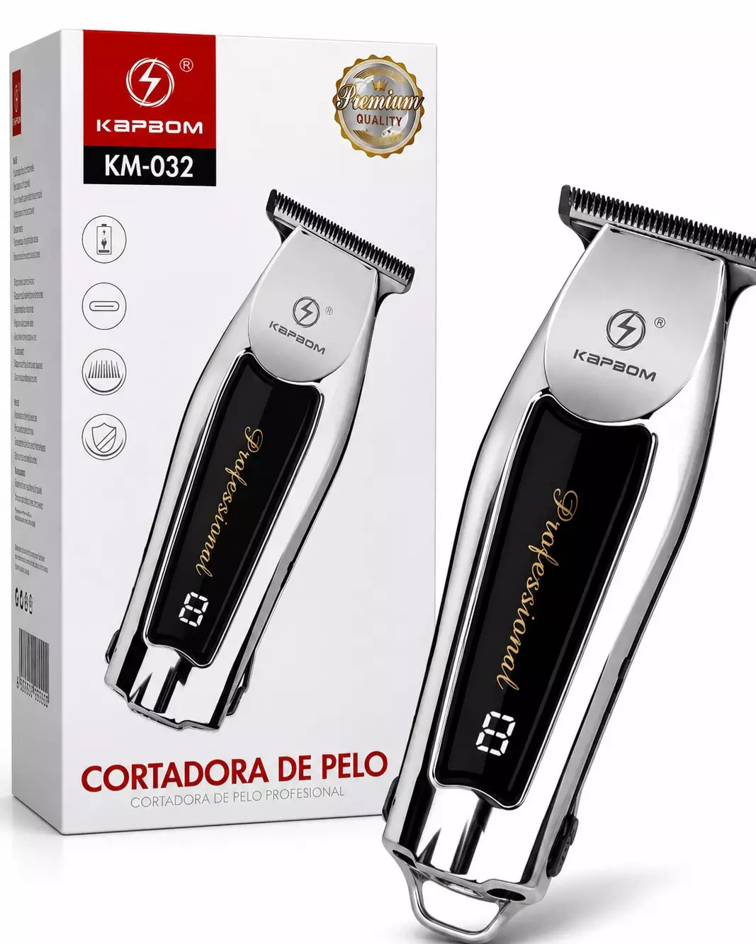 CORTADORA DE PELO PROFISSIONAL KM-032 KAPBOM RECARREGÁVEL COM DISPLAY DIGITAL