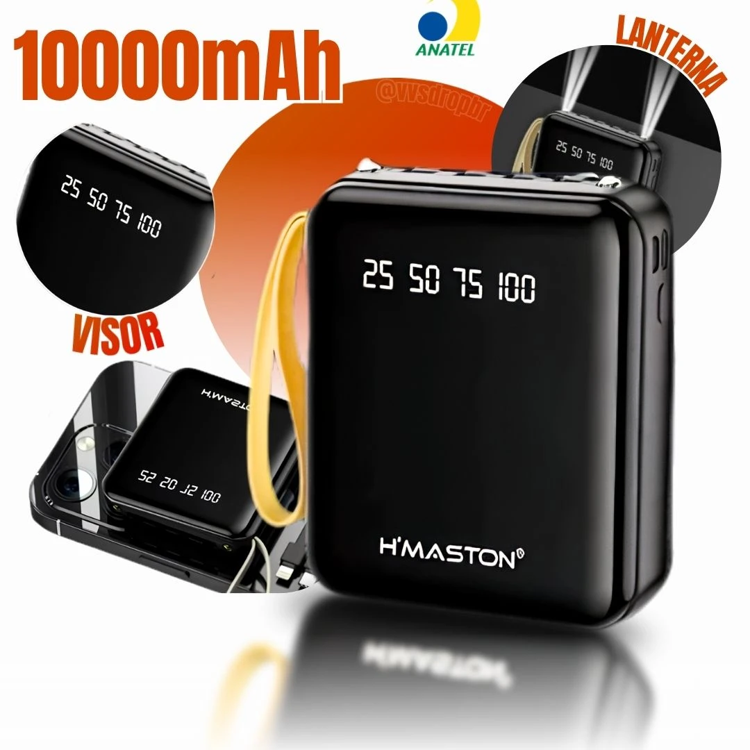 H'maston YD67 Carregador Power Bank Portátil 4 Cabos 10000mAh com indicador LED inteligente