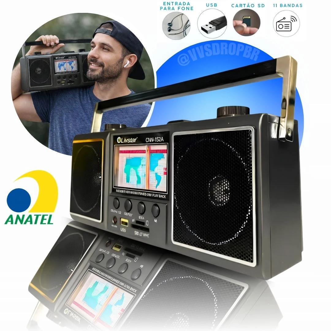 Rádio Analógico AM/FM/MP3 Livstar CNN-752 Portátil com USB e SD