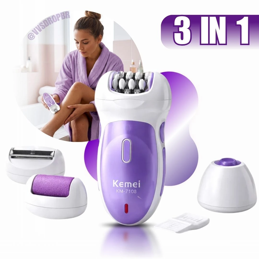 Depilador Elétrico Feminino Kemei 3 Em 1 Bateria