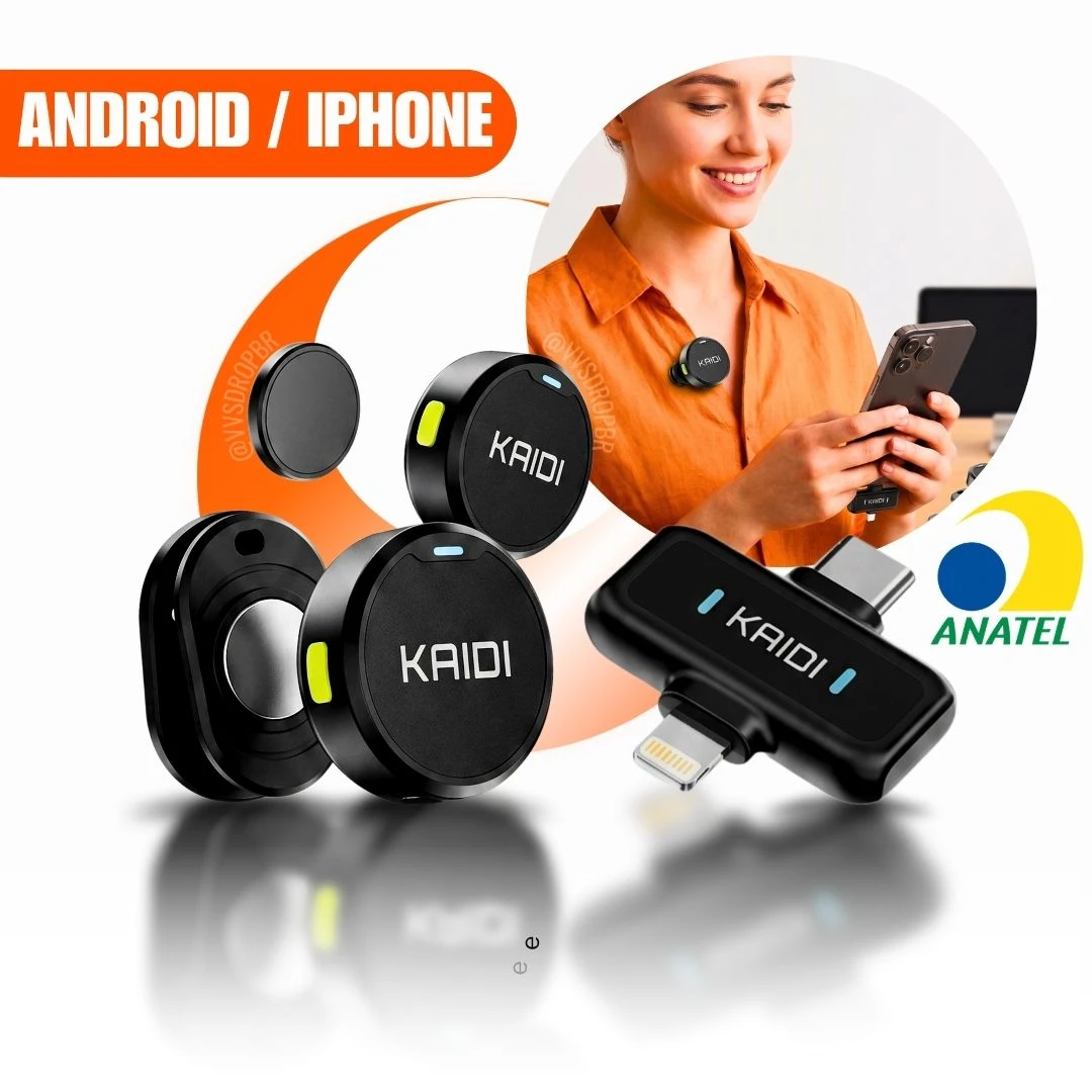 Microfone de lapela duplo redondo magnético Kaidi 2 em 1 iphone tipo c discreto entrevista podcast video