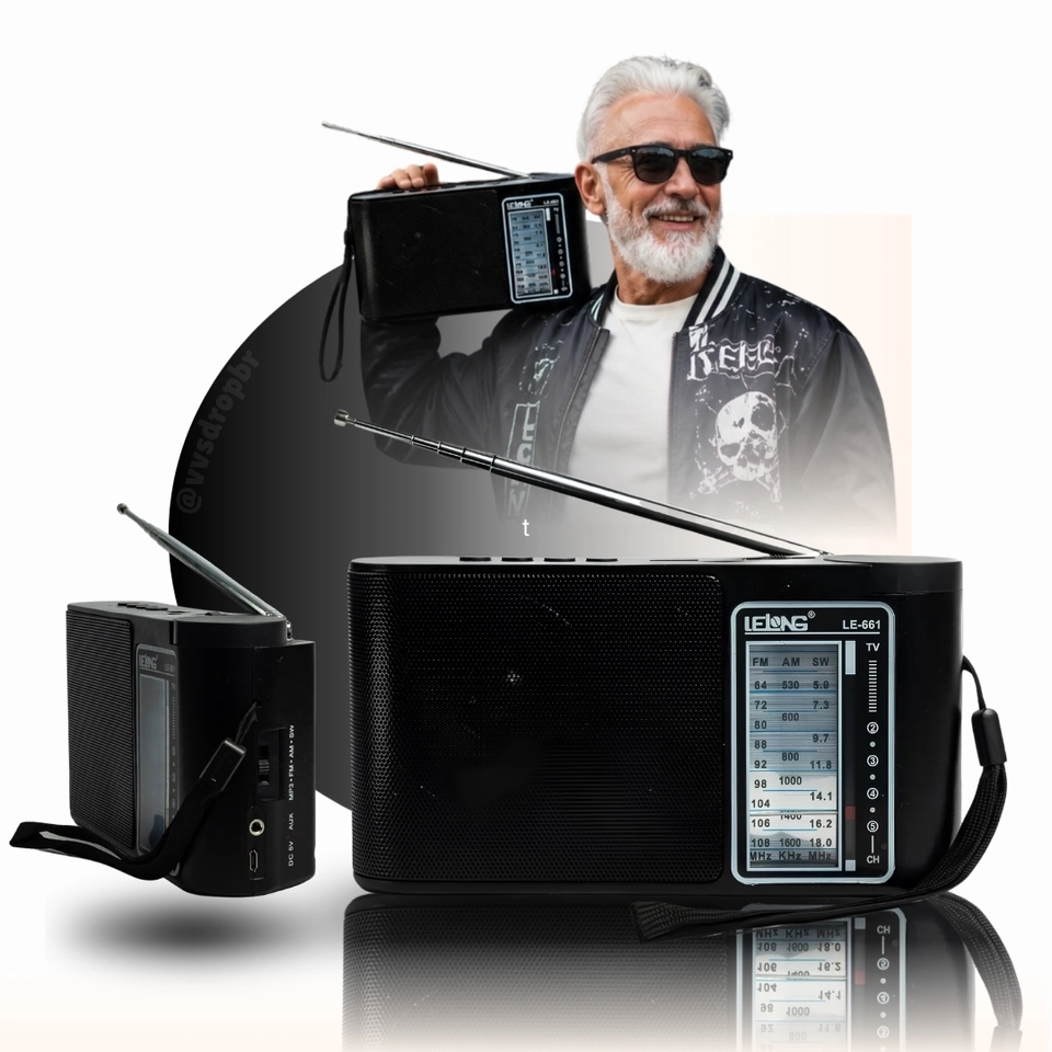 Rádio Portátil Bluetooth AM FM Caixa de Som Rádio Recarregável