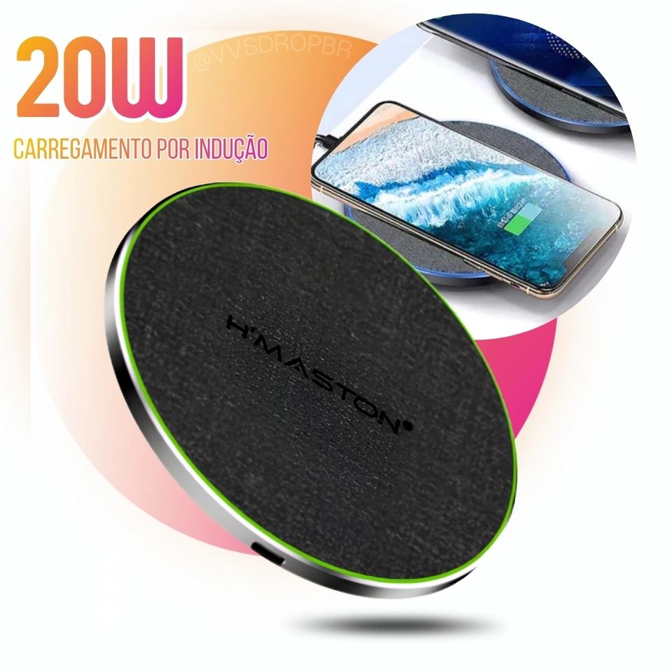 Carregador Sem Fio de Carregamento Rápido 20W Indução H'maston YS-10