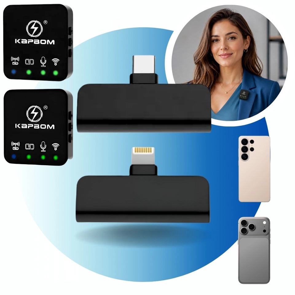 Microfone Lapela Sem Fio Profissional Wireless Quadrado Lightning ou typec KA-R10-TY-2in1