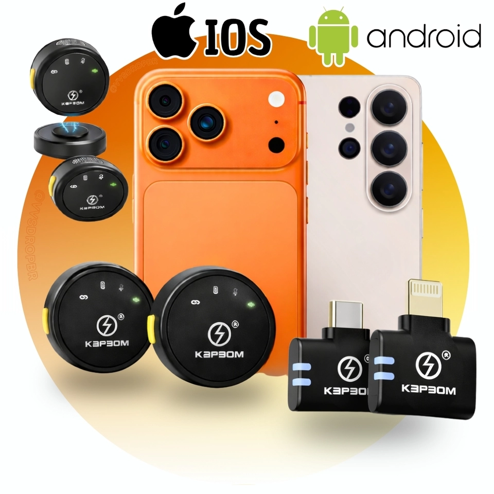 Microfone Sem fio de Lapela Duplo Magnético Redondo Bluetooth para Celular Entrevista