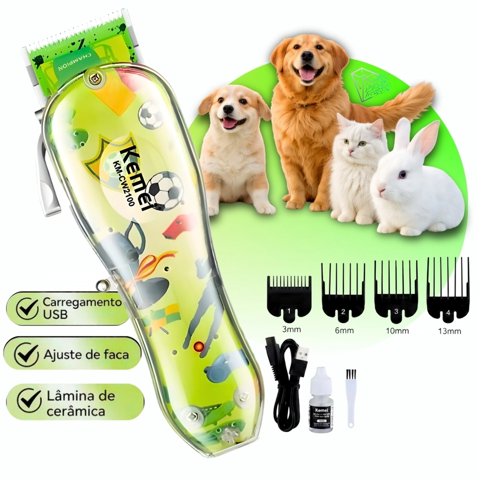 Kemei de cortar Pelos Pets e animais de estimação Bivolt sem fio 110V220V km-cw2100 Máquina 2026