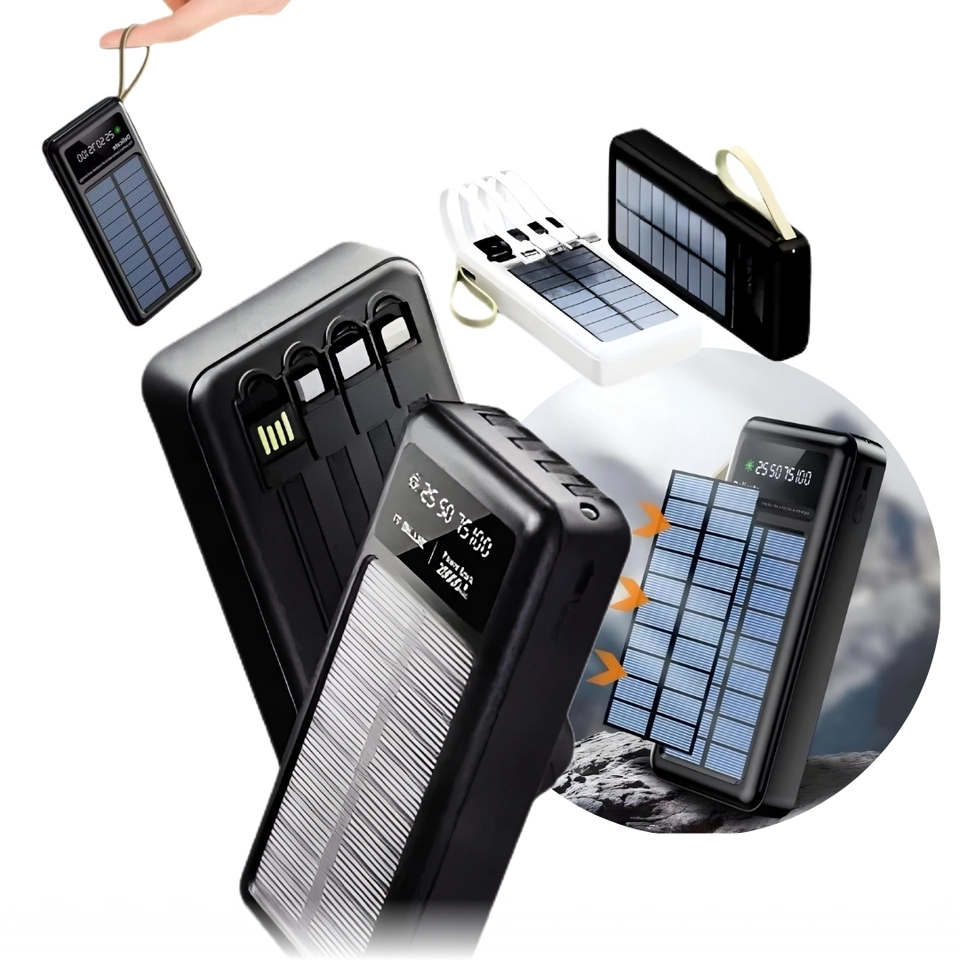 Power Bank Solar Original IT-BLUE 10000mAh com Lanterna LED Cabos Tipo C iOS e Micro USB
