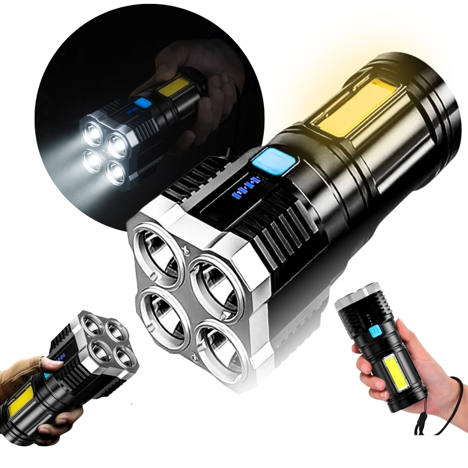 Lanterna Tática Led Militar 4 Leds Super Potente Alto Brilho Branco Preto