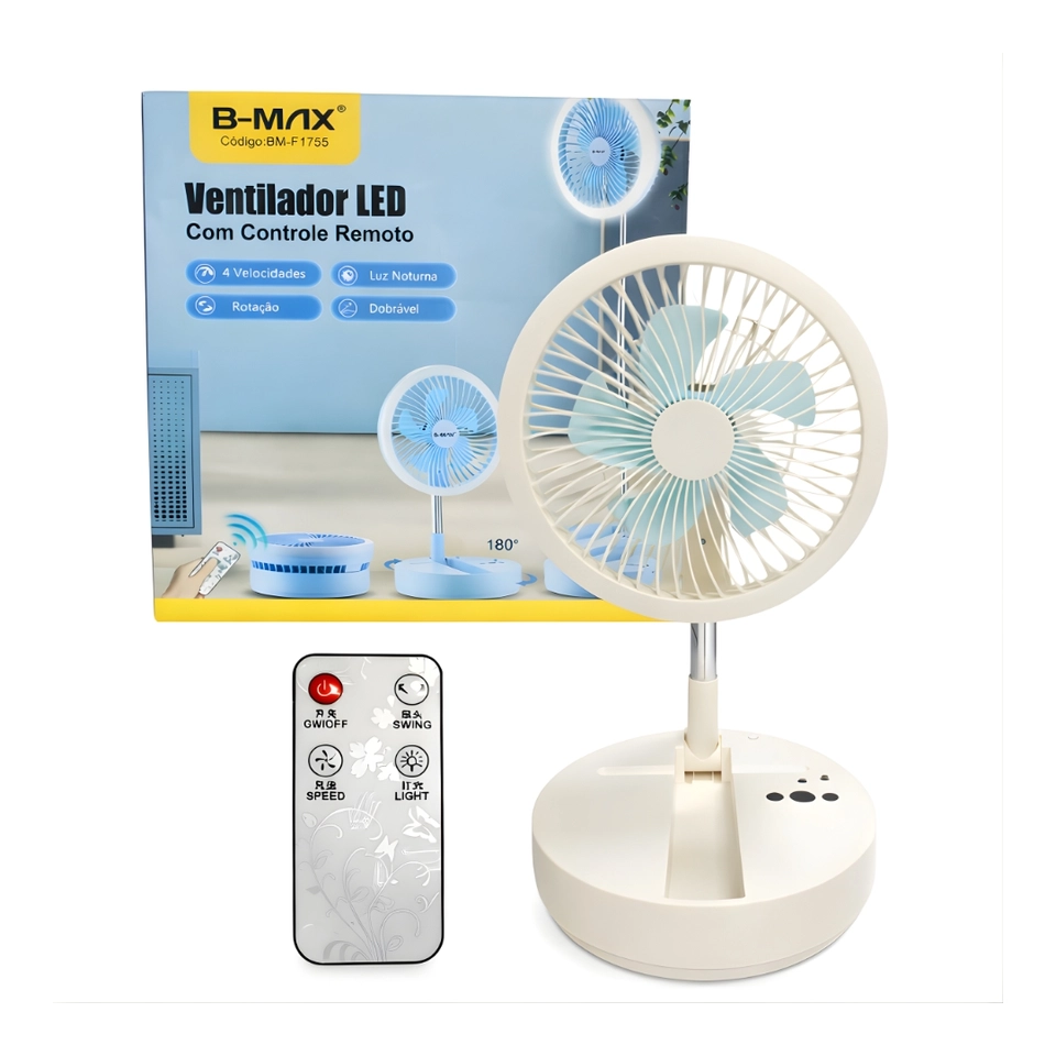 Ventilador Portátil Dobrável 4 Velocidades Escalável Recarregável USB