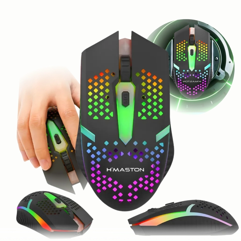 Mouse Gamer Sem Fio Recarregável com LED RGB, Bluetooth e Conexão 2.4 GHz Compatível