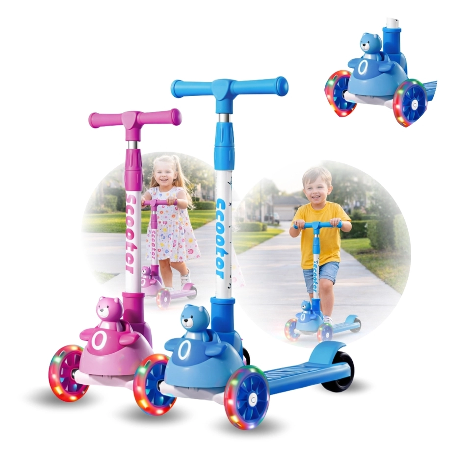 Patinete infantil 3 rodas com led ajustável scooter dobrável menino menina