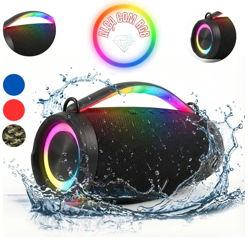 Bombox 4 Led Rgb caixa de som grande 35 cm alto falante portátil