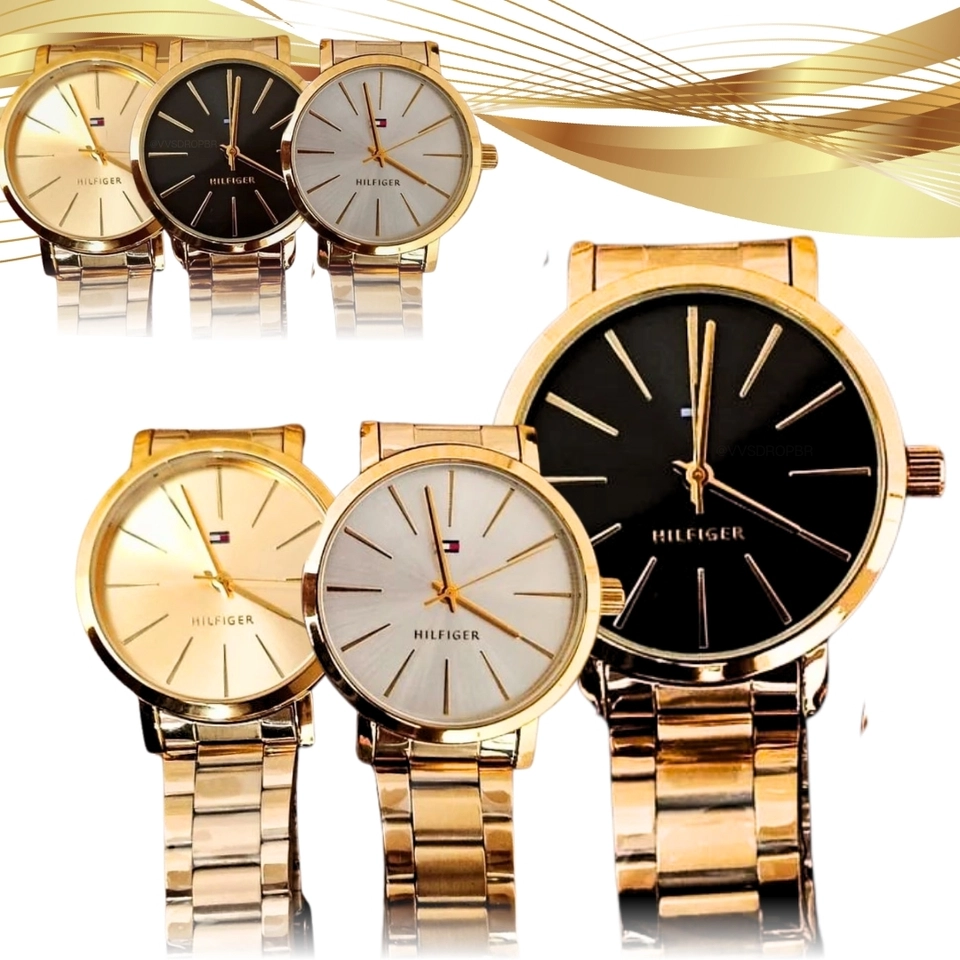 Relógio Masculino Minimalista Social Elegante Pulseira Dourada Mostrador Preto