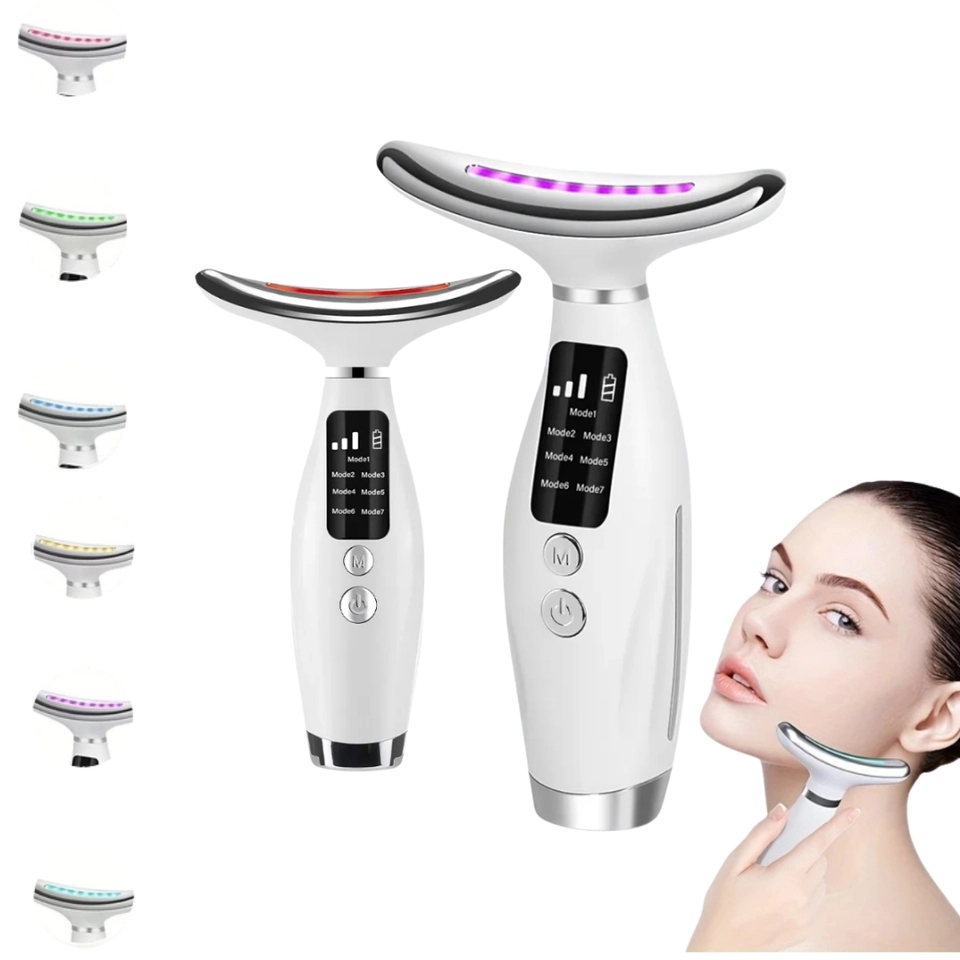 Massageador Recarregável de 7 Modos para Rosto e Pescoço - Alimentado por USB, Design Ergonômico