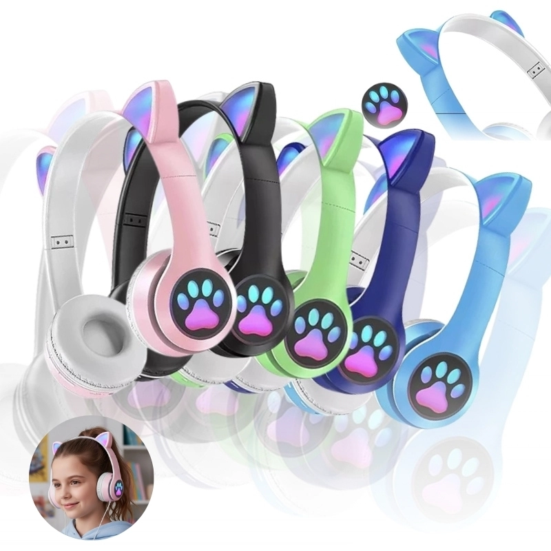 Fone Orelha De Gato Gatinho Headphone Bluetooth Led Sem Fio Com Microfone