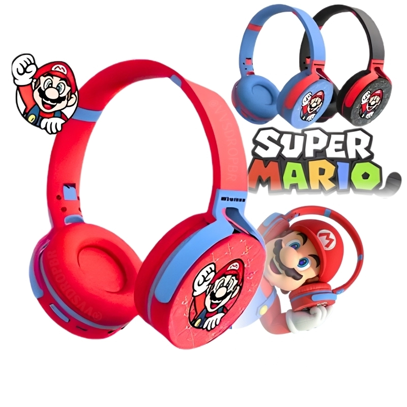 Fone de ouvido Bluetooth Sem Super Mario Cartoon headphones JB MA-1