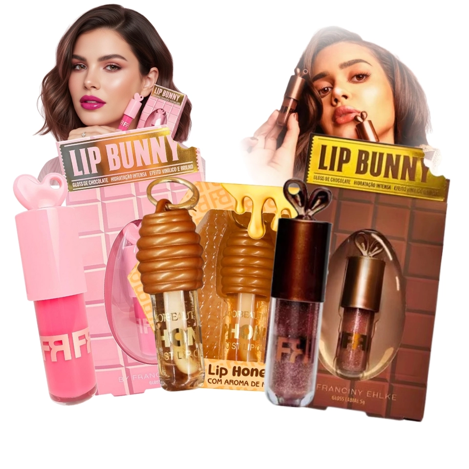 Kit Gloss Franciny Ehlke Lip Honey + Lip Bunny + lip love Hidratação e Brilho Intenso Efeito Bocão