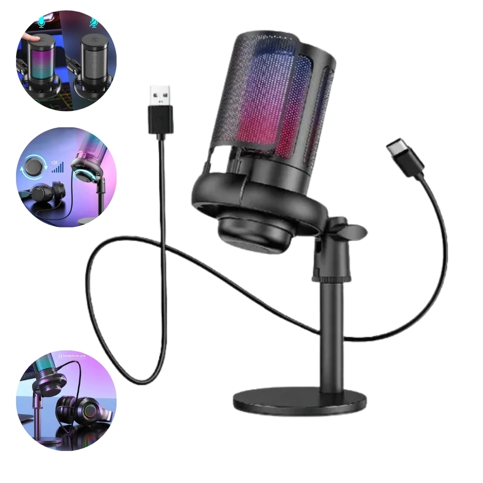 Microfone Gamer Condensador Profissional Rgb Alta Qualidade