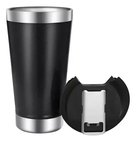Copo Térmico Cerveja Chopp Inox Com Tampa E Abridor 473ml