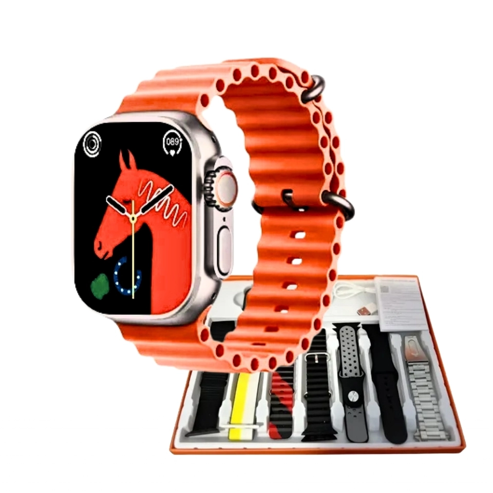 Smartwatch Relógio Inteligente 7 em 1 com 7 Pulseiras – Tela Infinita 2.01", Bluetooth 5.0, Monitor de Saúde e Chamadas