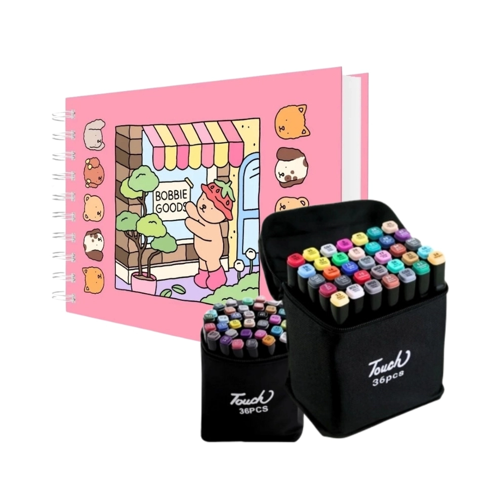 Kit Livro 36 Canetinhas Para Colorir Com Ponta Dupla Capa Dura