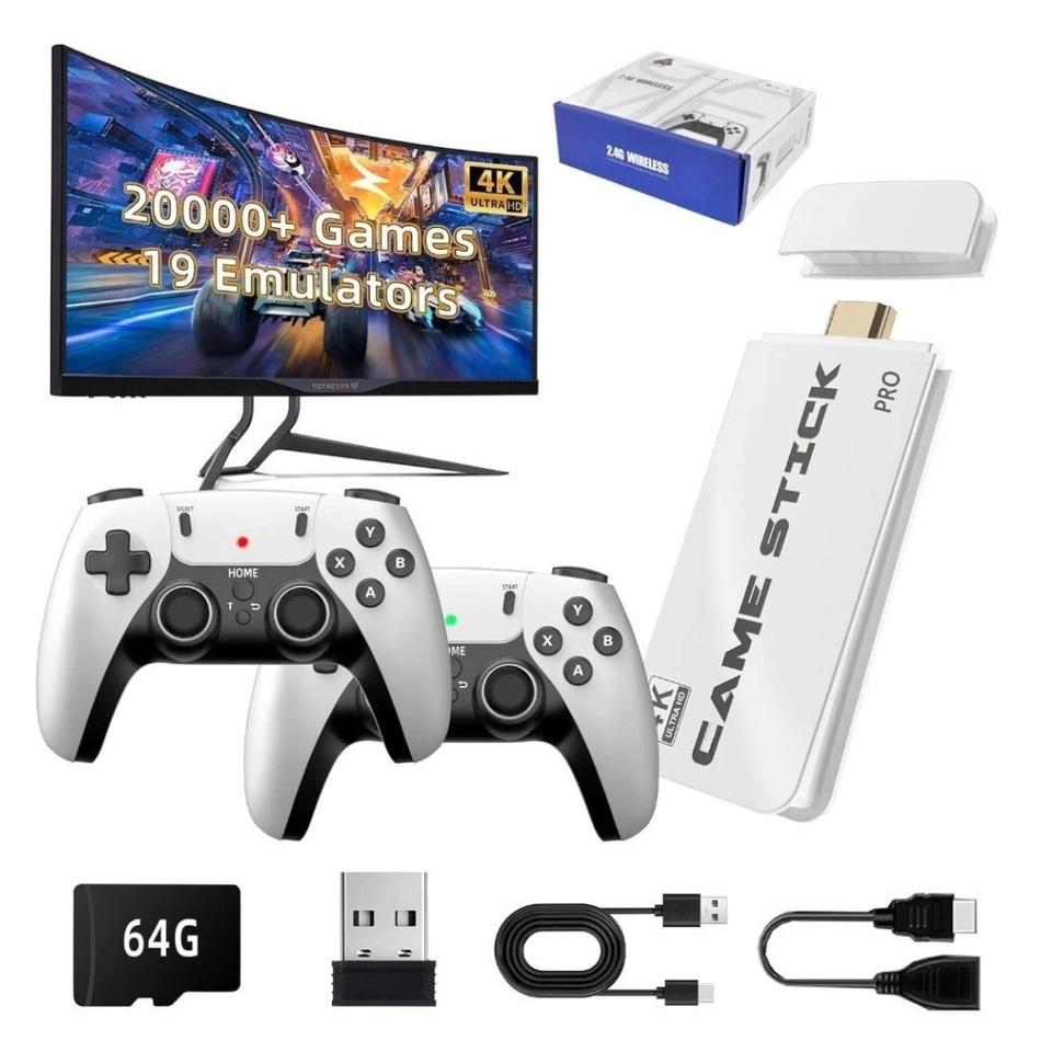 GameStick Retrô M15 PRO 4K Lançamento 64GB 20 mil Jogos Retrô Clássicos 2 Controles Sem Fio