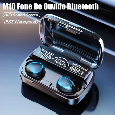Fone De Ouvido Bluetooth Sem Fio TWS M10 9D Estéreo Hi-Fi Display LED Bateria De Longa Duração