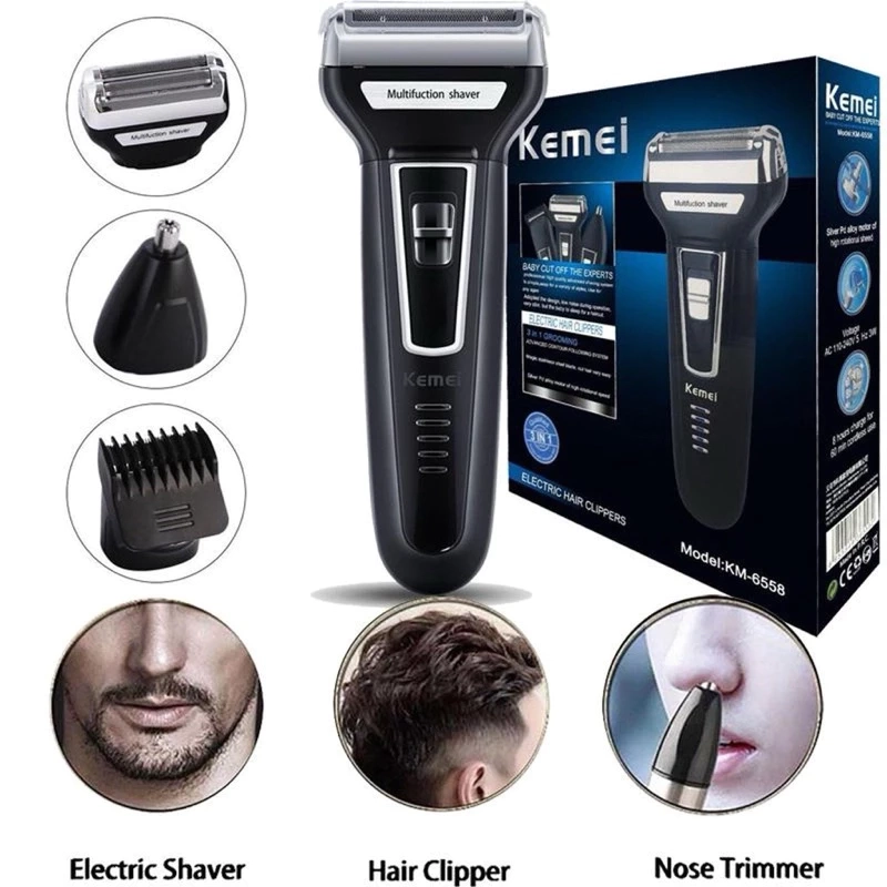 Maquina Barbear Shaver Nariz Barba Pelos e Corpo 3 Em 1 Kemei 6558