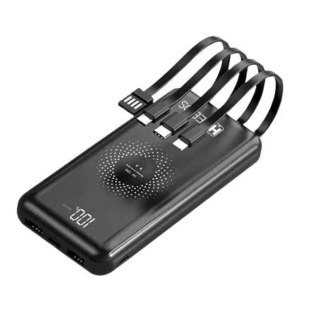 Carregador Portátil Sem Fio Por Indução PowerBank 10000mAh Com Cabos Inclusos Embutidos Rápido Turbo
