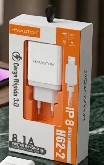 Carregador Turbo H'maston H62-2 8.1A Quick Charge 3.0 + Cabo para iPhone