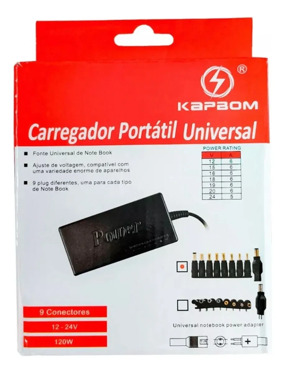 Carregador Universal Kapbom 120w 9 Entradas (TV, Notebook, caixa de som, etc)