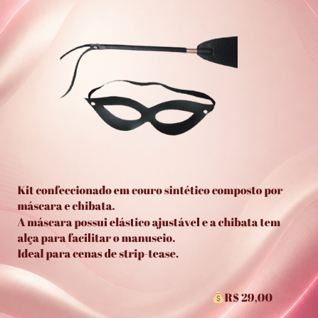 Kit Máscara e Chibata em Couro Sintético