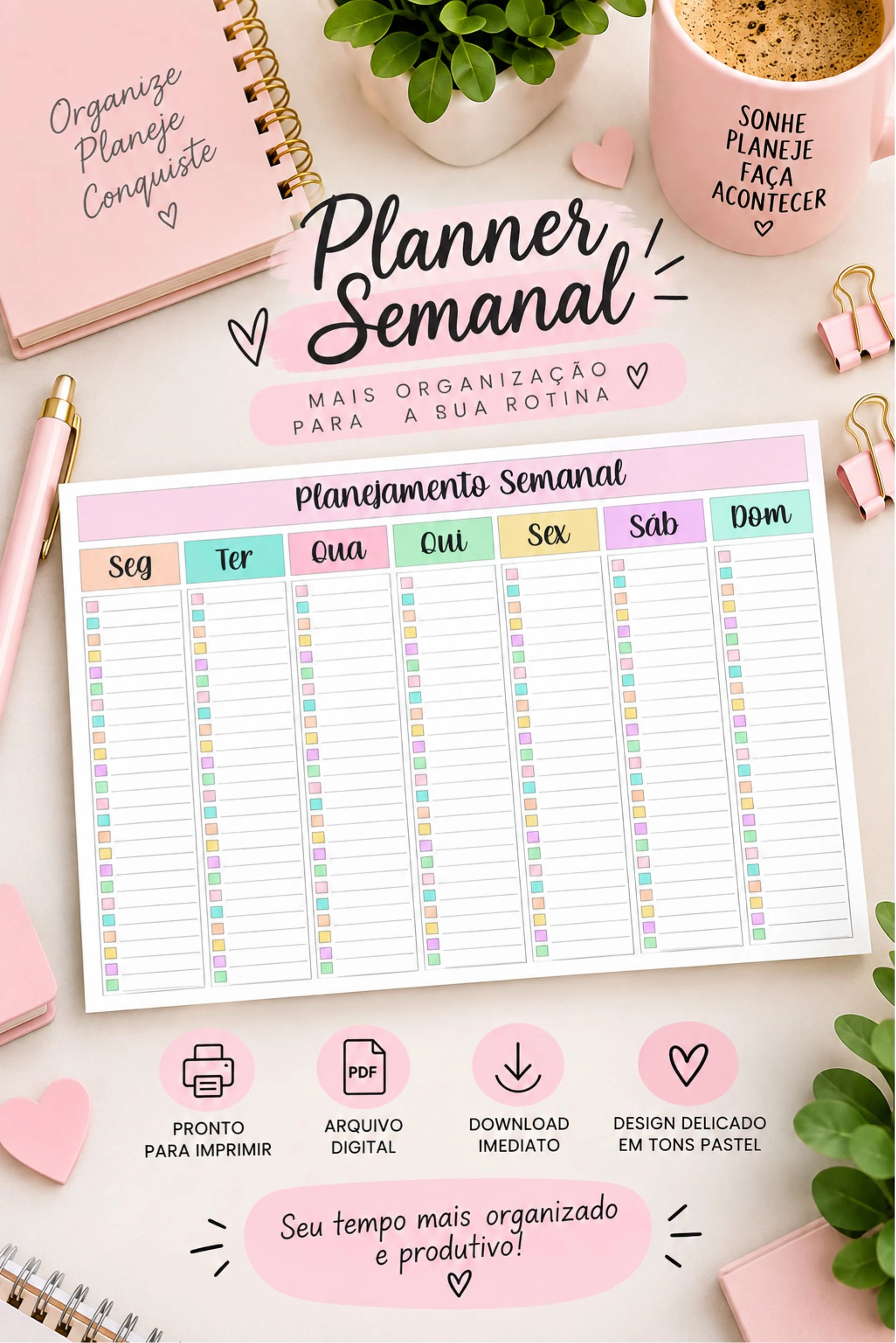 Planner Semanal Cor Pastel