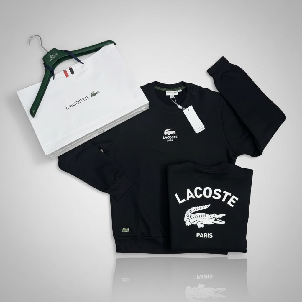 Blusa de Moletom Lacoste Paris Preta com Detalhes Verdes Preto com