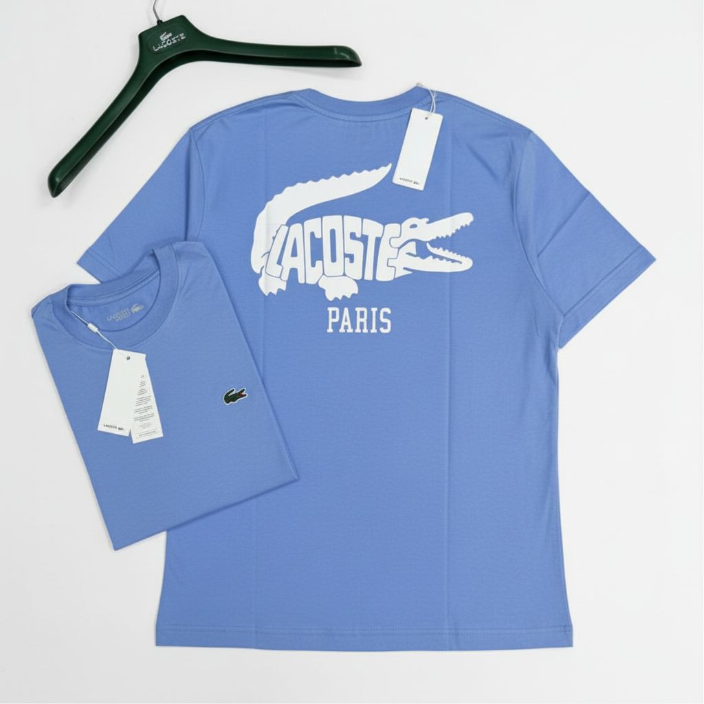 Camiseta Camisa Lacoste Paris Malha de algodão Azul claro (periwinkle)