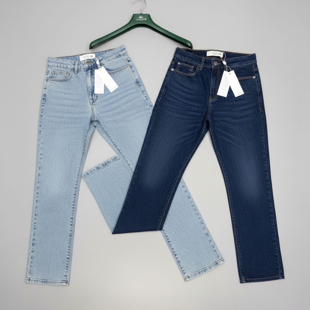 Calça Jeans Lacoste Corte Reto - Lavagem Clara e Lavagem Escura Azul