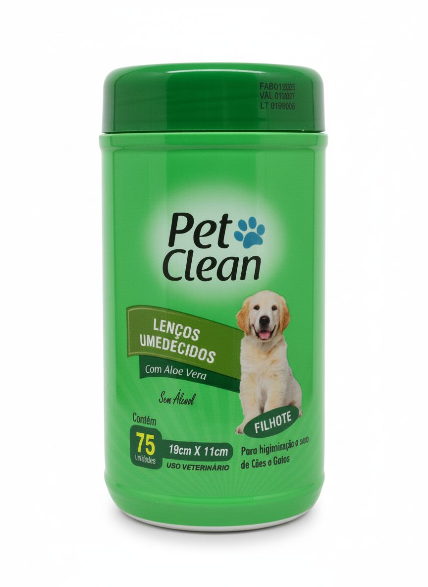 Lenço Umedecido Pet Clean Filhote Aloe Vera 75 unidades
